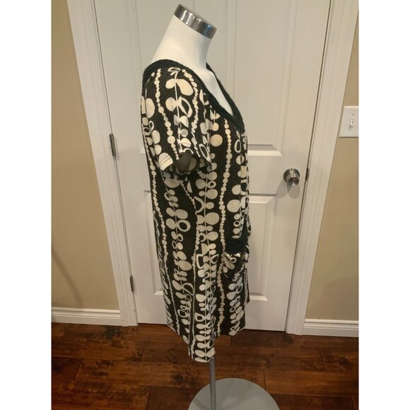 Aryeh Black & Cream Knit Dress w/ Front Pockets & Cable Knit Trim, Size XL - Picture 3 of 6